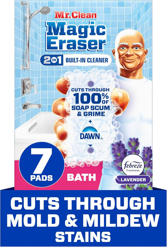 Mr. Clean Magic Eraser Sponge, Bathroom Cleaner, Soap Scum Shower & Tub Cleaner, 2 in 1 Bath, 7ct