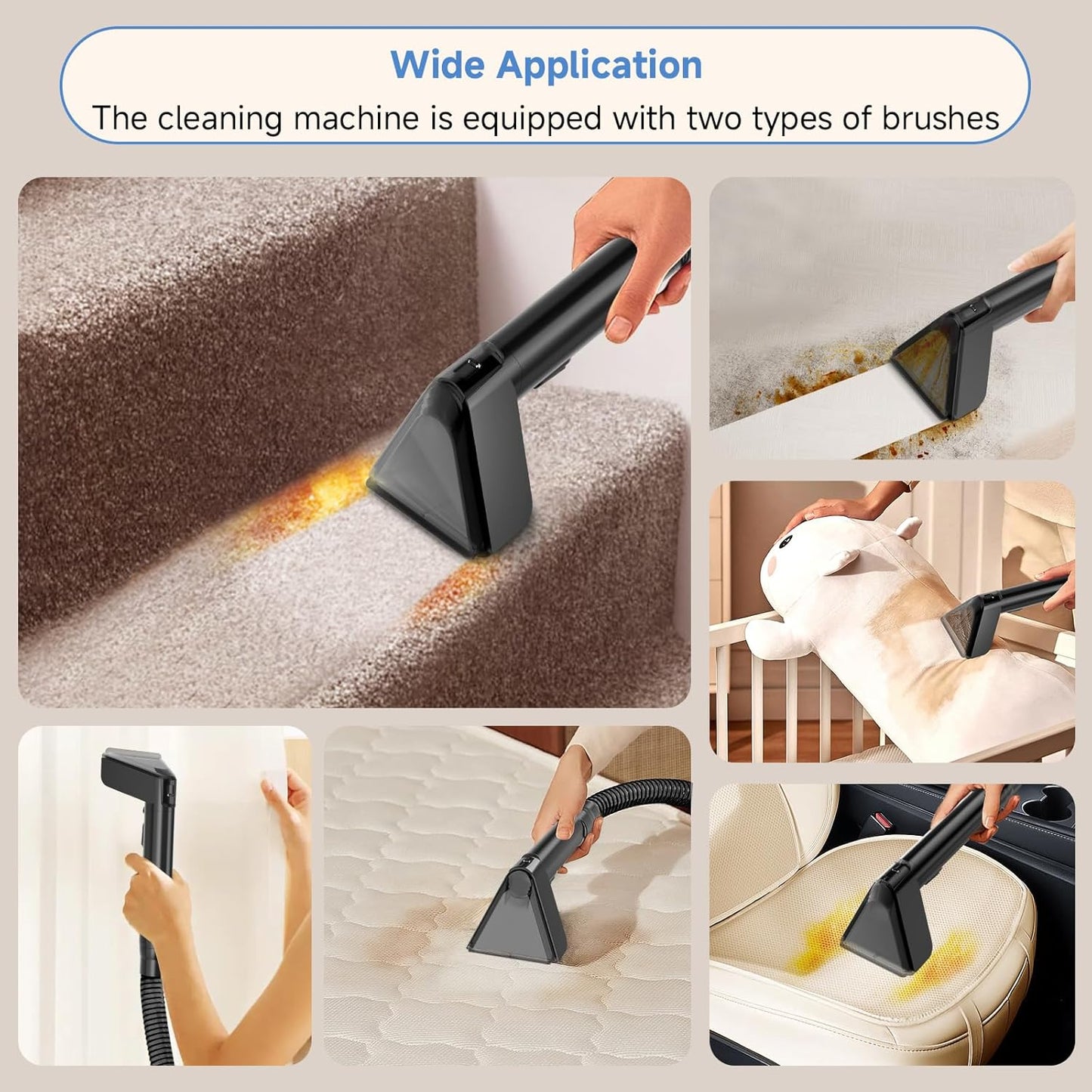 -Upgrade Portable Carpet & Upholstery Cleaner Machine, Small Handheld Spot Cleaner, 18Kpa Dual Brush & Large Removable Tank Multi-purpose Cleaner for Couch, Car, Stairs, Rugs, Pet Stains, Blue