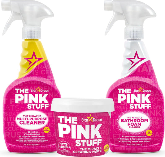 Stardrops - The Pink Stuff - The Miracle Cleaning Paste, Multi-Purpose Spray, And Bathroom Foam 3-Pack Bundle