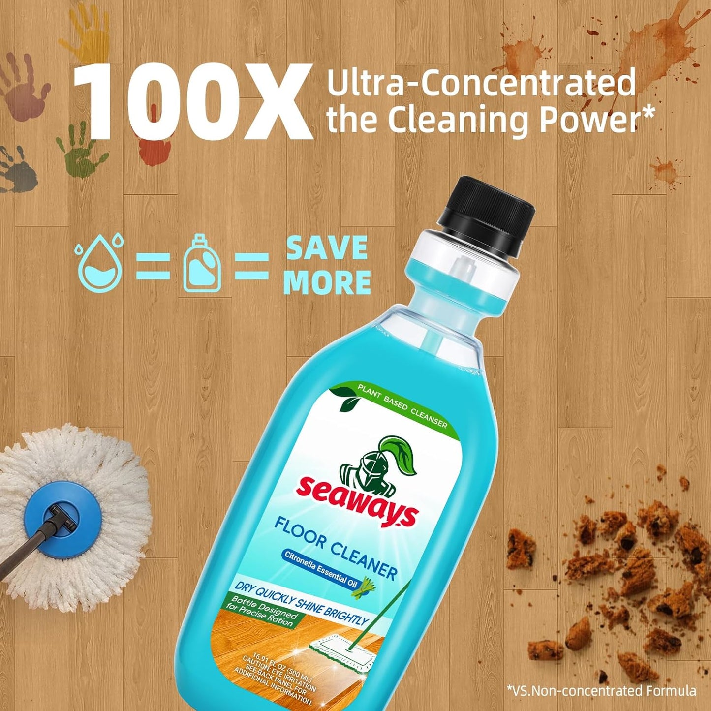Robot Mop Cleaning Solution,100X Concentrated Floor Cleaner compatible with All Robot Vacuum and Mop,Plant-Based, Pet-Safe Formula for Hardwood,Tile, Laminate,Vinyl,16.9 Fl Oz(Pack of 4)
