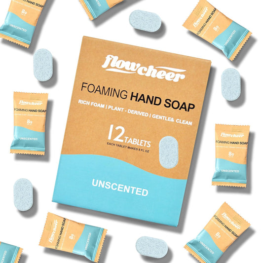 Foaming Hand Soap Refill Tablets, 12 Pack (Makes 12 x 9 fl oz), Unscented Hand Wash Soap Tablets for Zero Waste Eco Friendly Cleaning Supplies