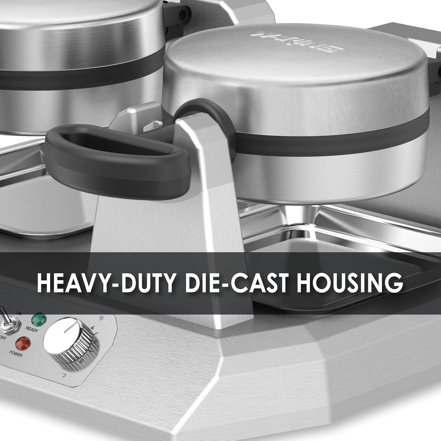 Waring Commercial Double Belgian Waffle Maker with Serviceable Plates, Duel Side by Side Rotating Cooking Non-Stick Surfaces, Heavy Duty Restaurant Foodservice, 50-60 Waffles an Hour, 208V, 2700W