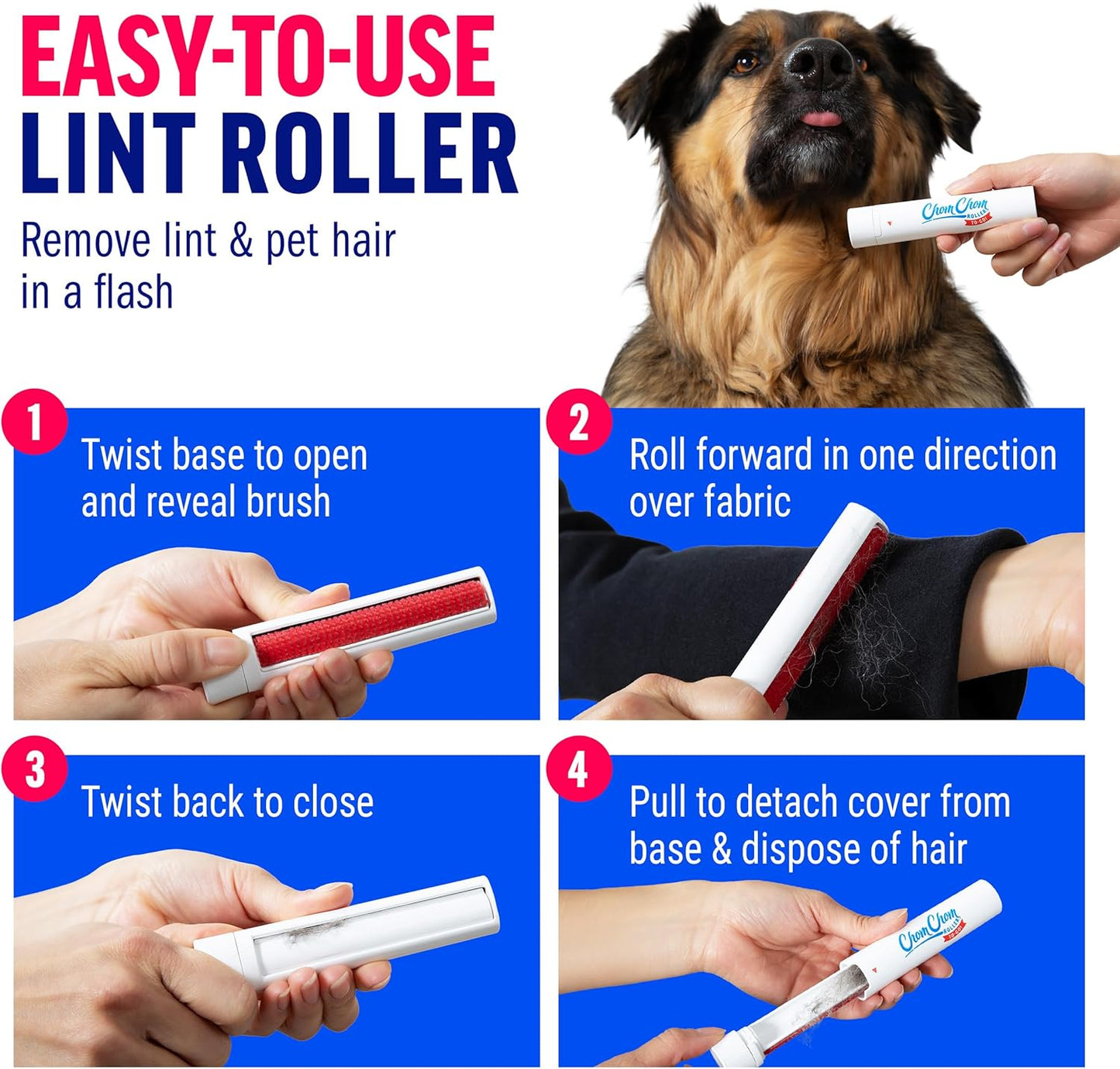 ChomChom Roller Reusable Lint Roller Pet Hair Removal Tool for Clothes, Couches, Cars,Travel - Cat Dog Hair Remover, Compact, No Sticky Refills Needed (Travel Roller)