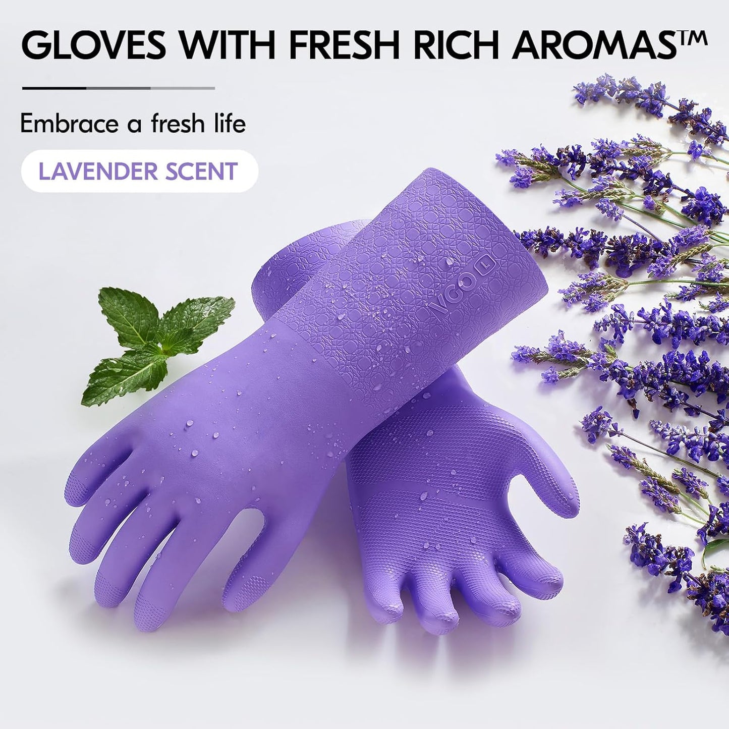 Vgo... Household Cleaning Gloves,Double-layer,Lined Dishwashing Gloves,Long Sleeves for Kitchen,Bathroom Cleaning(TP1117)