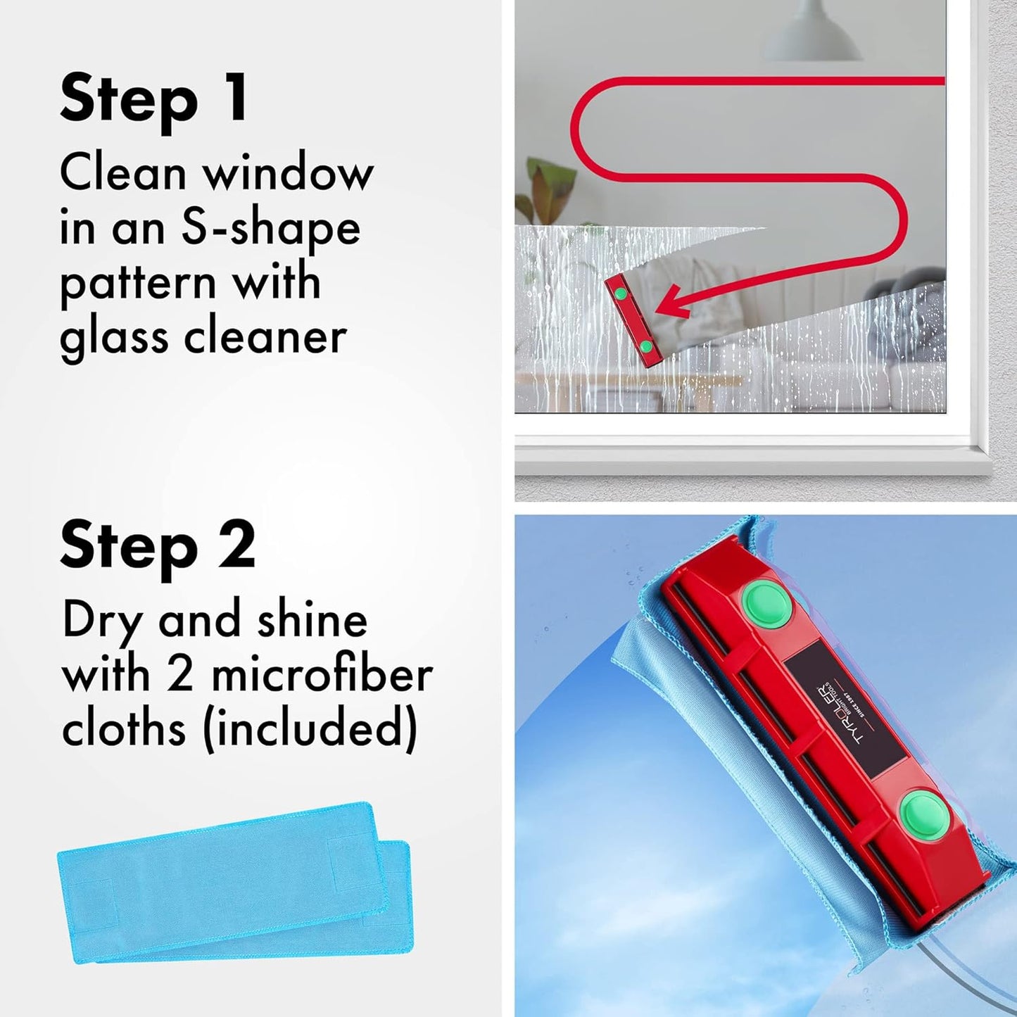 Tyroler Magnetic Window Cleaner | 3M Anti-Fall Rope | Double-Sided Cleaning (Double-Glaze Fit 0.8"-1.1")