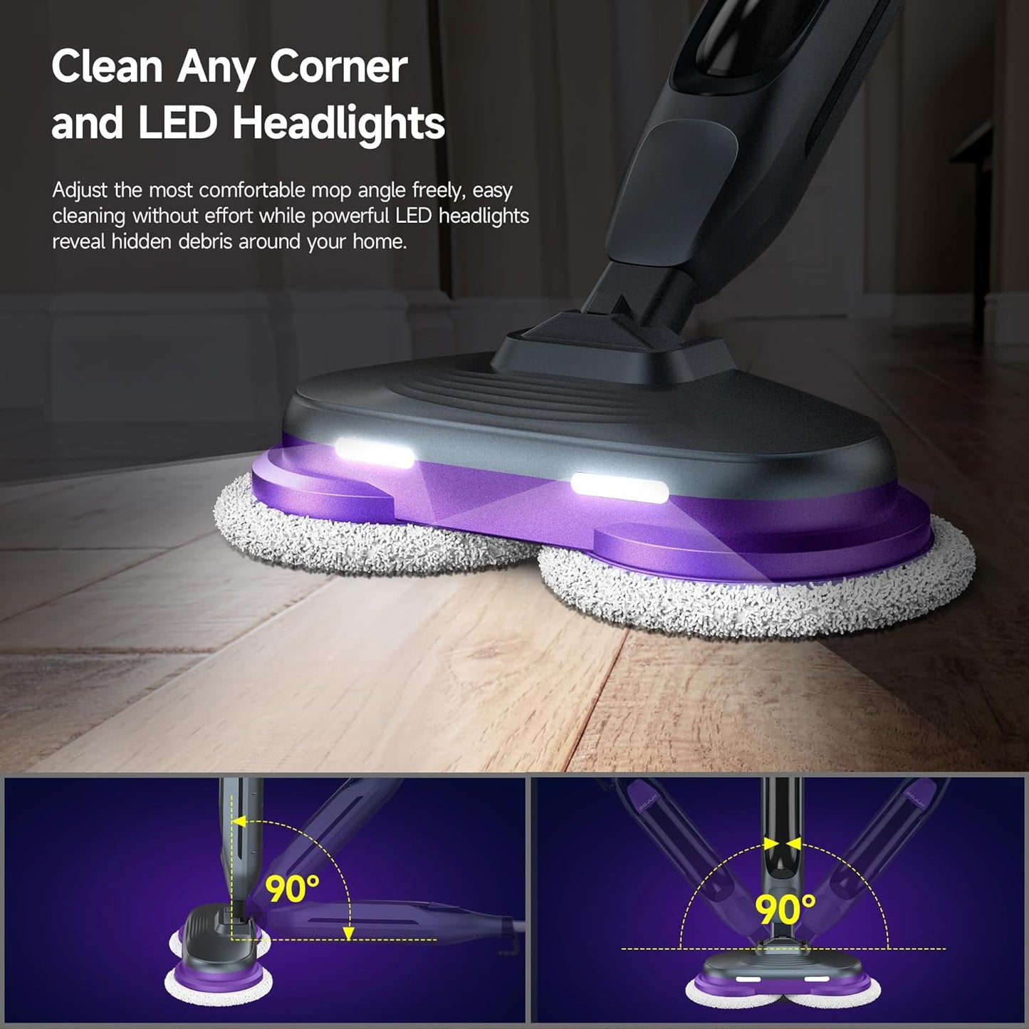 Scrubbing Steam Mop, Steam Mops for Floor Cleaning with Rotating Pads, 4 Cleaning Modes & LED Headlights, Swivel Steering,Safe for all Sealed Hard Floors F2