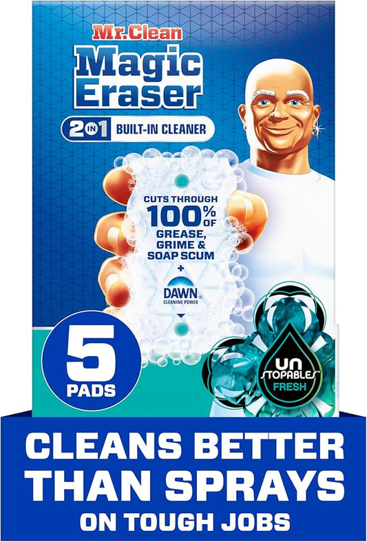 Mr. Clean Magic Eraser Foaming Sponge, All Purpose Cleaner, Dawn Cleaning Power, Ultra Foamy, 5ct