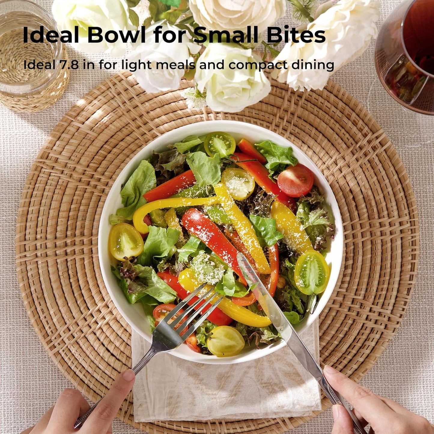 Y YHY Pasta Bowls for Small Portions, 22 Ounce Salad White Bowl Plates Set of 6, Porcelain Dishes for Serving Dinner - Dinnerware Sets Microwave Dishwasher Safe Thanksgiving Day Gift