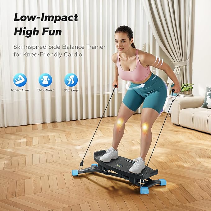 MERACH Balance Board with Resistance Bands, Portable Ski Balancing Machine Featuring LCD Monitor, 300 lbs Capacity Gibbon Balance Trainer for Full Body Workout
