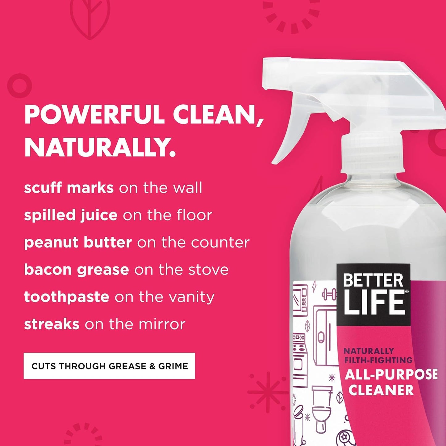 Better Life All Purpose Cleaner - Multipurpose Home and Kitchen Cleaning Spray for Glass, Countertops, Appliances, Upholstery- Multi-surface Spray Cleaner - Currant and Citrus, 32oz (Pack of 1)