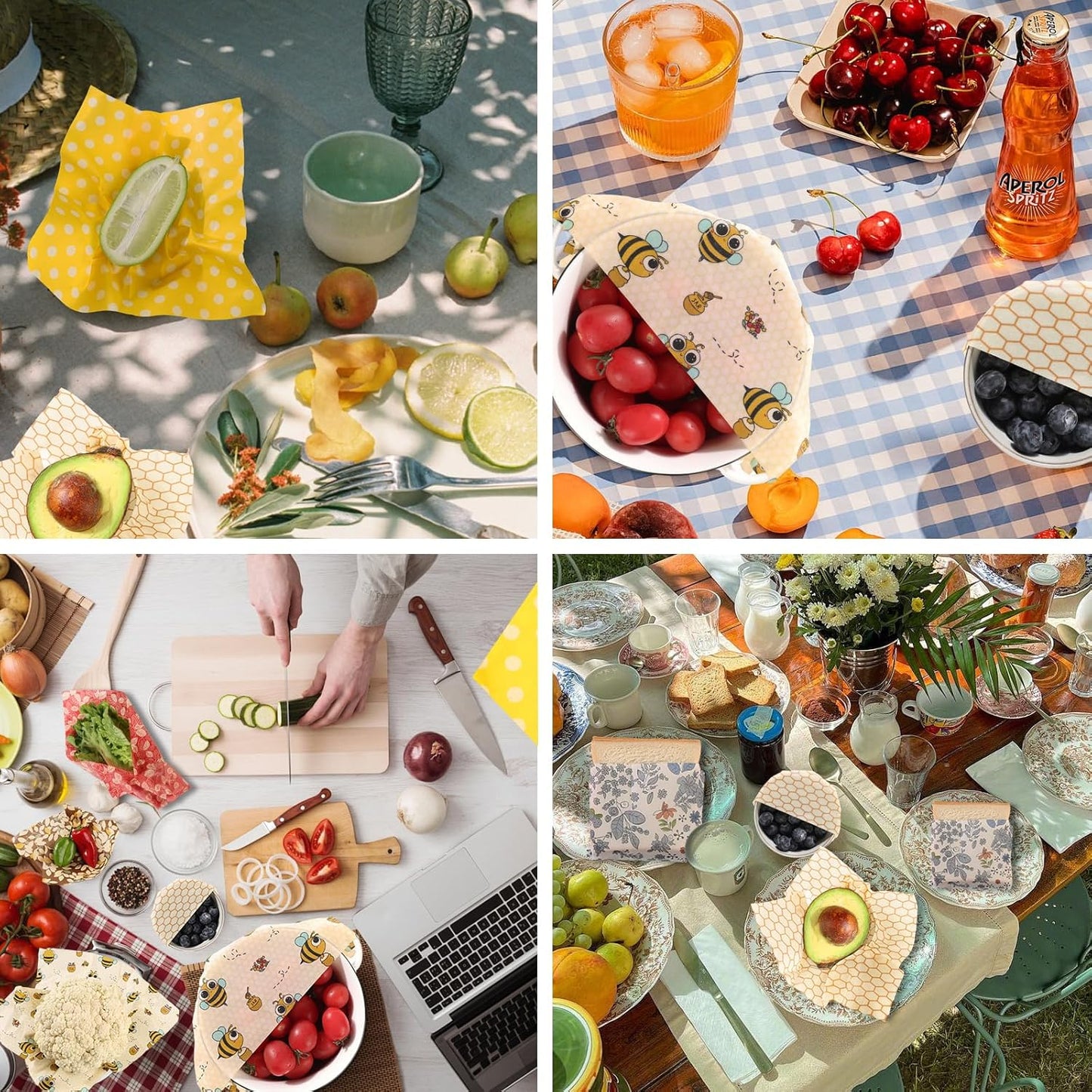 Reusable Beeswax Food Wraps - 3 Pack (S,M,L) Eco-Friendly Storage for Bread, Leftovers, Mason Jars, Cheese & Bowl Covers,Sandwich Wrapper | Organic, Zero Waste, Plastic and Silicone Free