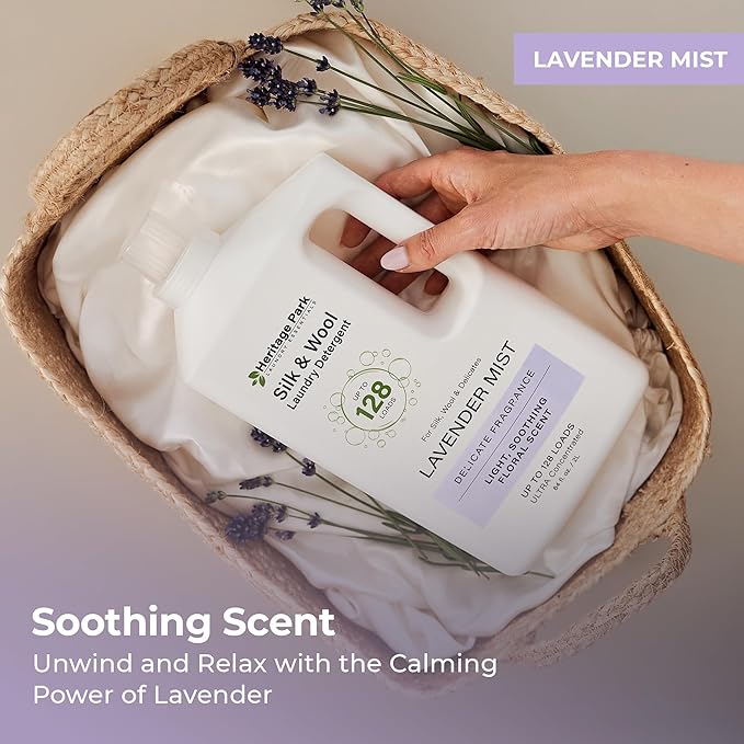 Heritage Park Silk & Wool All-Natural Lavender Mist Scent, pH-Neutral Laundry Detergent - Enzyme-Free, Concentrated Up to 128 loads (64 fl oz)