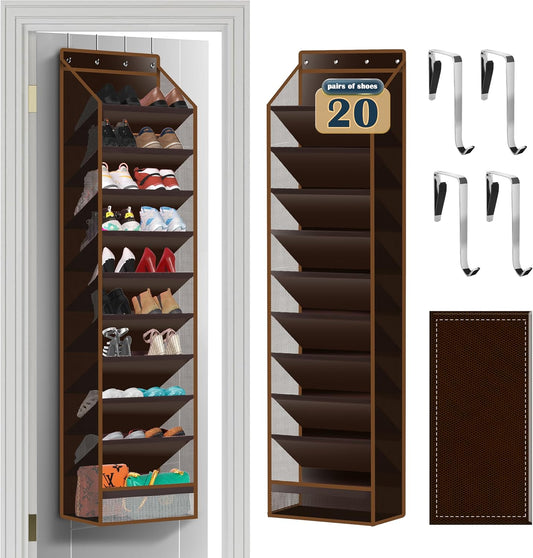 10 - Pocket Over - the - Door Hanging Shoe Organizers & Rack, Made of Sturdy 600D Oxford + Non - Woven Fabric, Space - Saving Storage for Shoes, Boots & More (Dark coffee color)