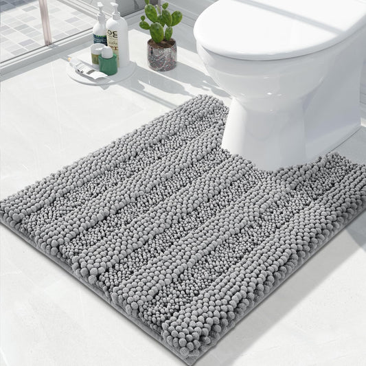 Yimobra Toilet Rugs U Shaped Washable 24 x 20, Non Slip and Super Absorbent Toilet Mat, Quick Dry, Ultra Luxury Microfiber Chenille Plush Fluffy Contour Bath Rugs for Toilet Base, Gray
