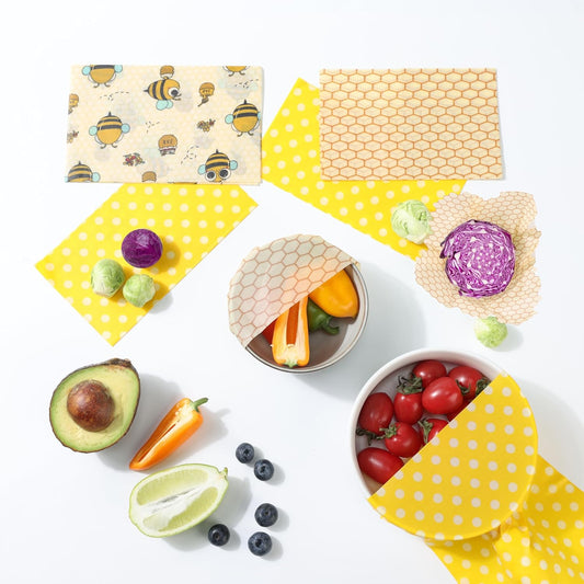 Reusable Beeswax Food Wraps - 6 Pack (3S,2M,1L) Eco-Friendly Beeswax Food Wraps, Bread Sandwich Wrapper - Bowl Cover, Sustainable, Zero Waste, Organic, Reusable Plastic-Free