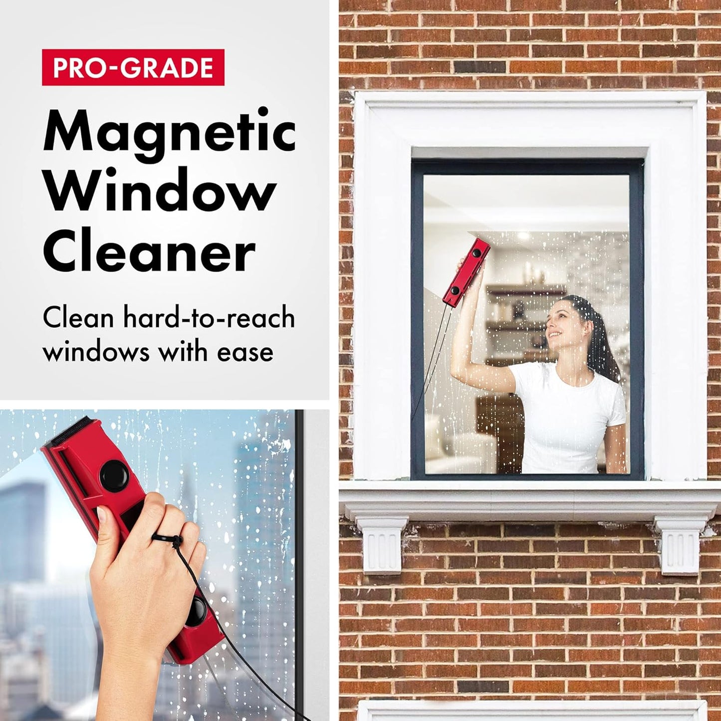 Tyroler Magnetic Window Cleaner | for Single-Glazed Windows 0.1"-0.3" ONLY | The Glider S-1 Glass Cleaner | 3M Anti-Fall Rope | Double-Sided Cleaning