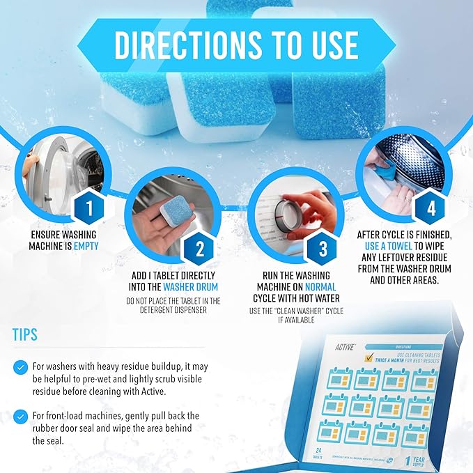 Washing Machine Cleaner Descaler 48 Pack - Value Size Deep Cleaning Tablets HE Front Loader & Top Load Washer, Septic Safe Eco-Friendly Deodorizer, Clean Inside Laundry Drum Tub Seal - 48 Count