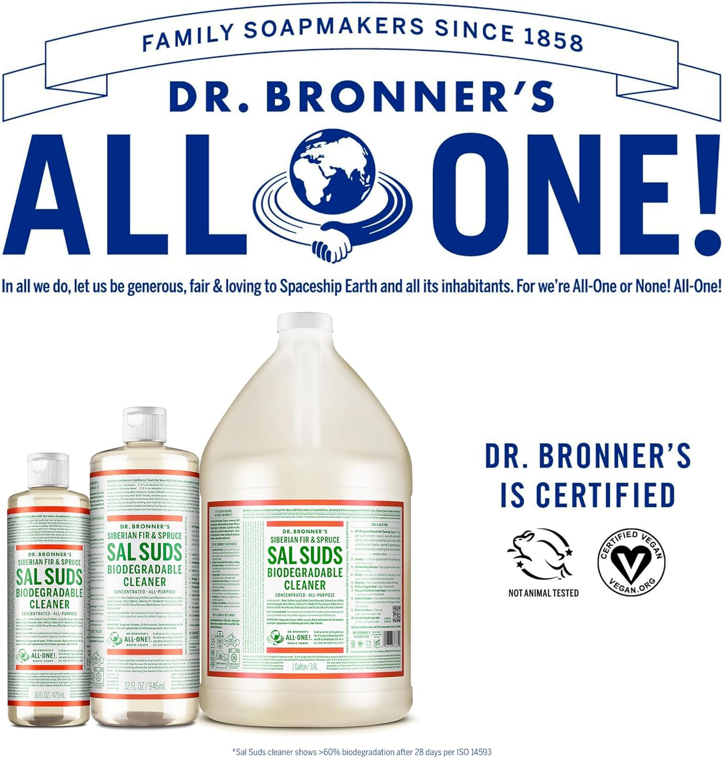 Dr. Bronner's - Sal Suds Biodegradable Cleaner (1 Gallon) - All-Purpose, Pine Cleaner for Floors, Laundry and Dishes, Concentrated, Cuts Grease and Dirt, Powerful Formula