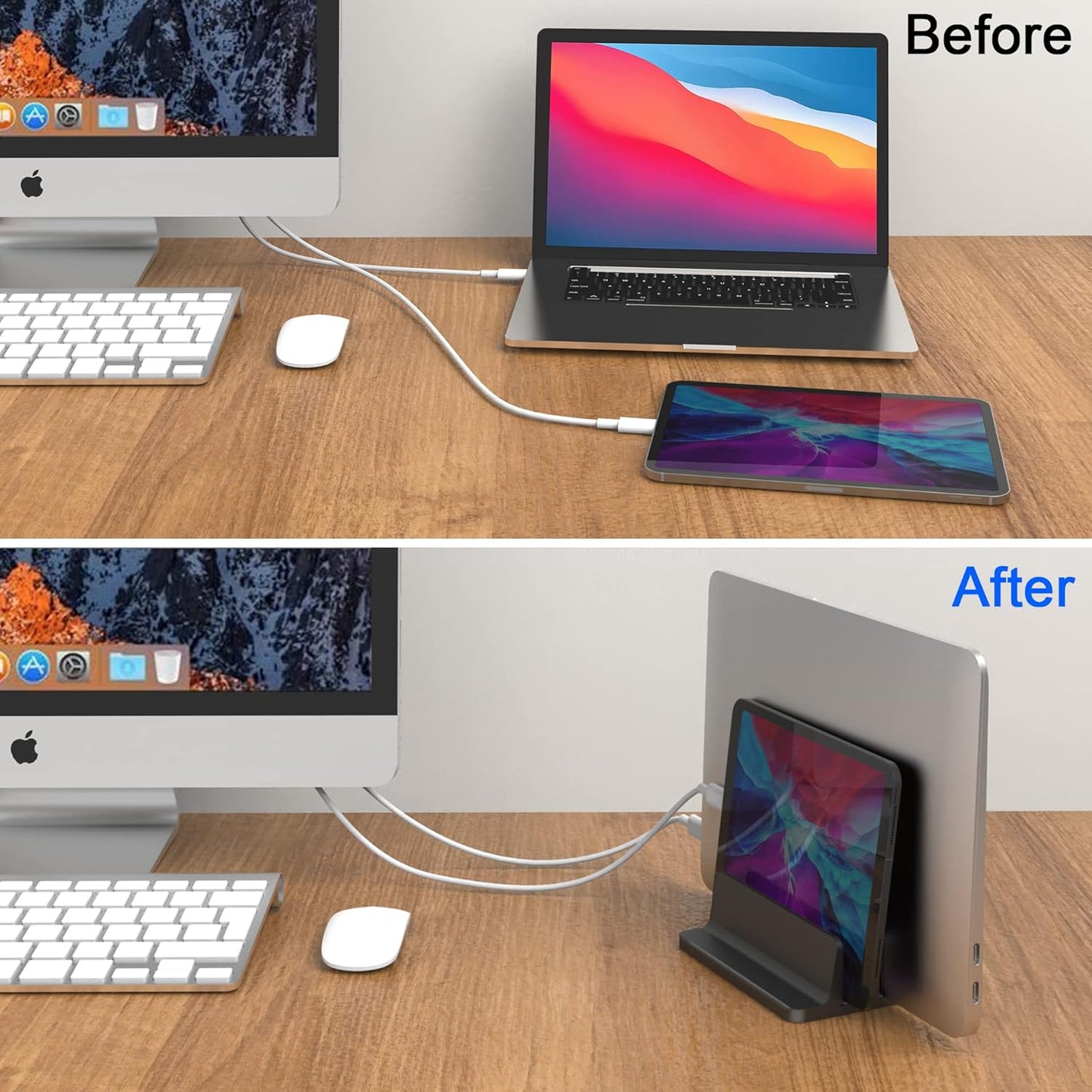 Vertical Laptop Stand, Adjustable 2 Slot Aluminum Desktop Holde(Up to 17.3 inch), Fits All MacBook/Microsoft Surface/HP/Dell/ChromeBook/iPad and Gaming Laptops (Black)