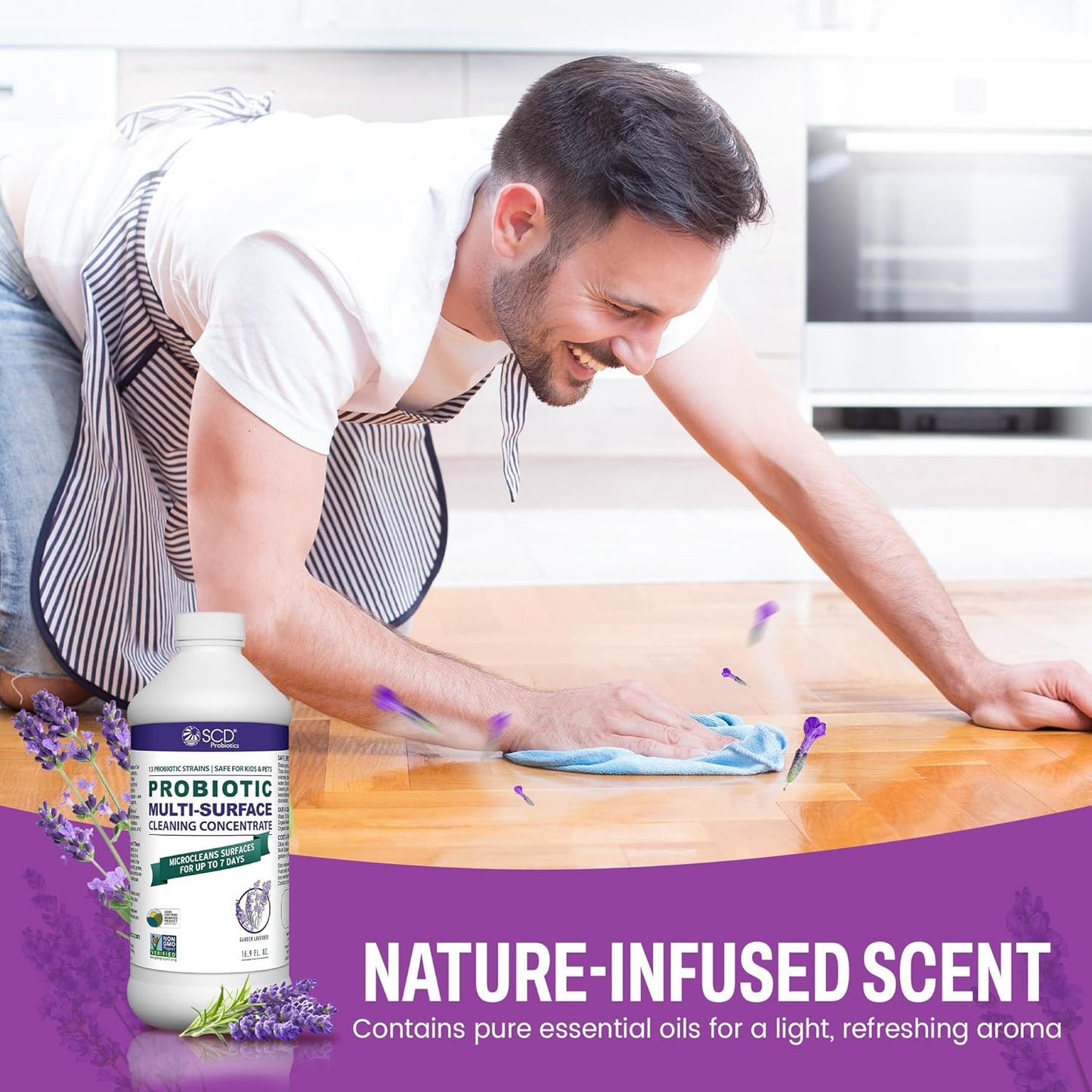 SCD Probiotics Probiotic Multi-Surface Cleaning Concentrate w/Lavender Essential Oil, Microcleans Surfaces for Up to 7 Days, Plant-Based and Multi-Surface 17 Fl Oz (3 Pack)