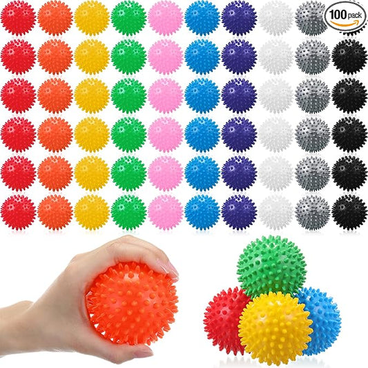 Liliful 100 Pcs Spiky Massage Balls for Feet, Back, Hand Massage Roller Squeeze Balls Plantar Fasciitis Ball Bulk for Foot Hand Trainer Therapy, 10 Colors 3 Inch Multipack
