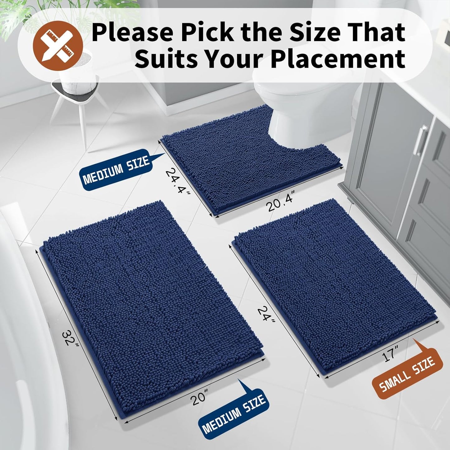 Yimobra Toilet Rugs U Shaped Washable - 24"x20" Non Slip Plush Contour Bath Rugs for Toilet - Super Soft Absorbent Quick Dry Toilet Mats for Bathroom,Navy Blue