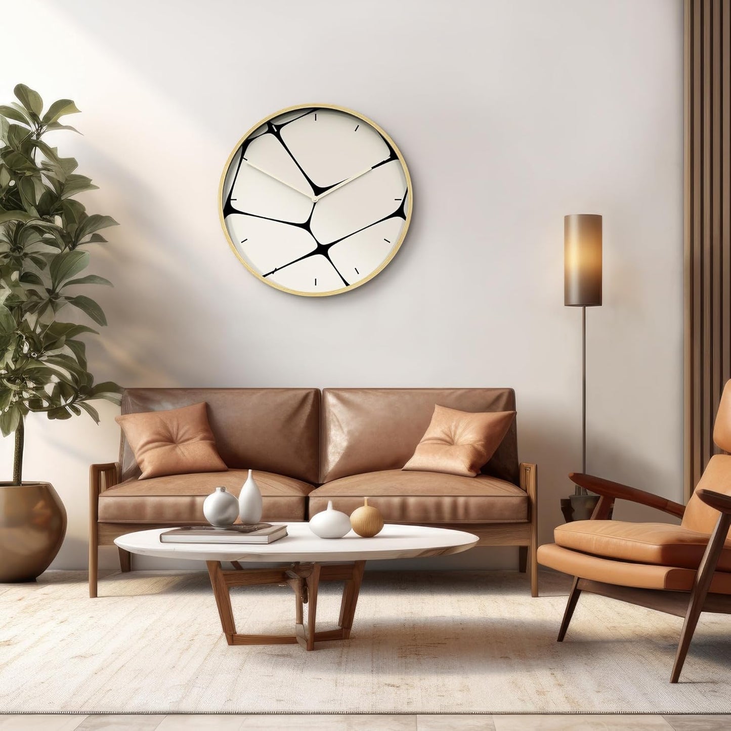 SIGNLEADER 24 Inches Round Wooden Wall Clock Silent Battery Operated, Home Decorative Large Wall Clock, Black & White Pebble Tile Clock Wall Art Decor for Living Room Kitchen Bedroom Office Classroom