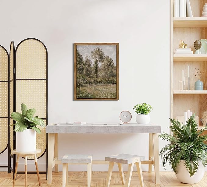 Hwetui Vintage Landscape Canvas Wall Art Framed Set of 3 Wildflower Field Poster Retro Rustic Farmhouse Prints Classical Nature Oil Painting Picture Home Decor for Living Room Bedroom Office 12x16in