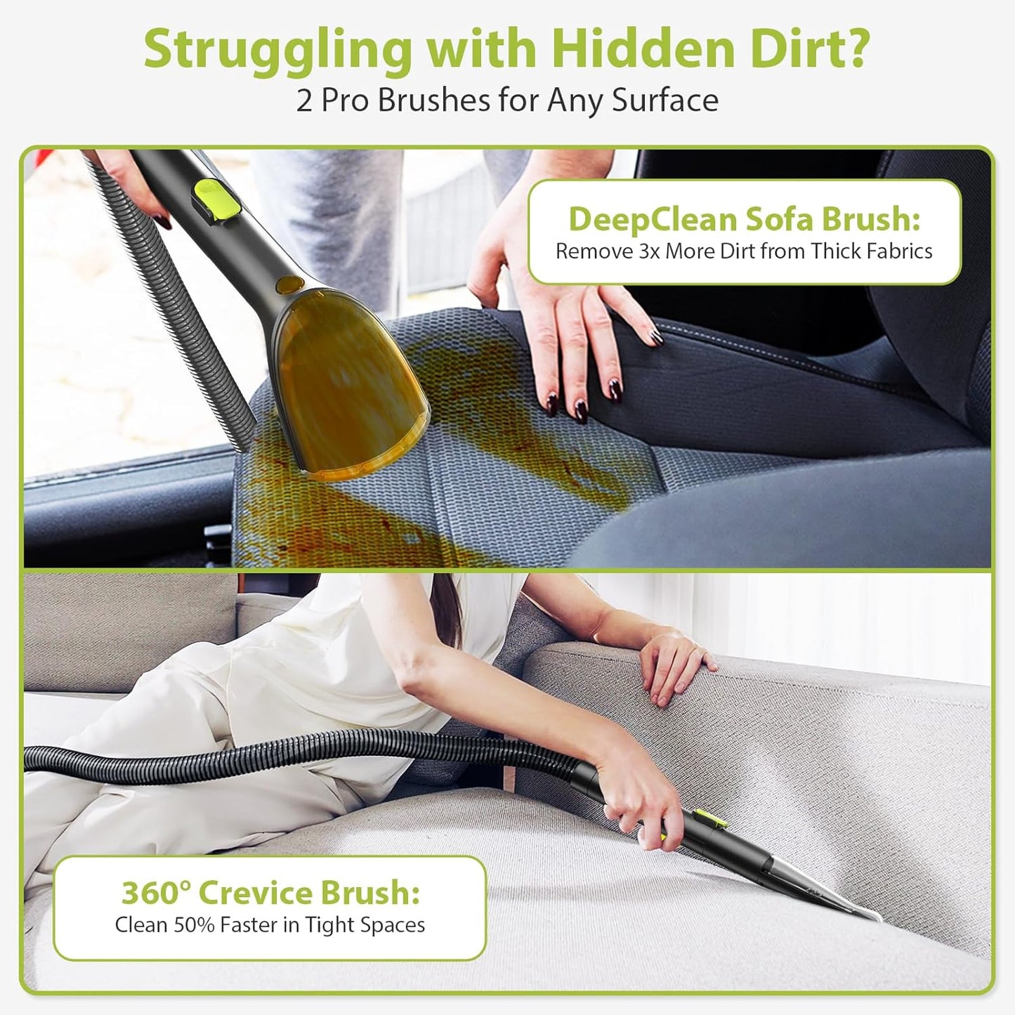 Carpet Cleaner, MUJERBAY 15Kpa Portable Spot and Stain Cleaner Machine, Easy Move with Handle, 1.5-inch Deep Cleaning Shampooer for Couch, Stairs, Car and Pet Messes. Green