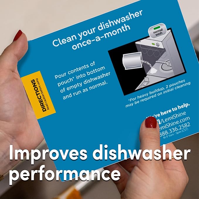 Lemi Shine Natural Dishwasher Cleaner - Hard Water Citric Acid Cleaning Powder - Lemon Scented Eco-Friendly Dishwasher Cleaner & Deodorizer - 14.08 oz (8 Pack)