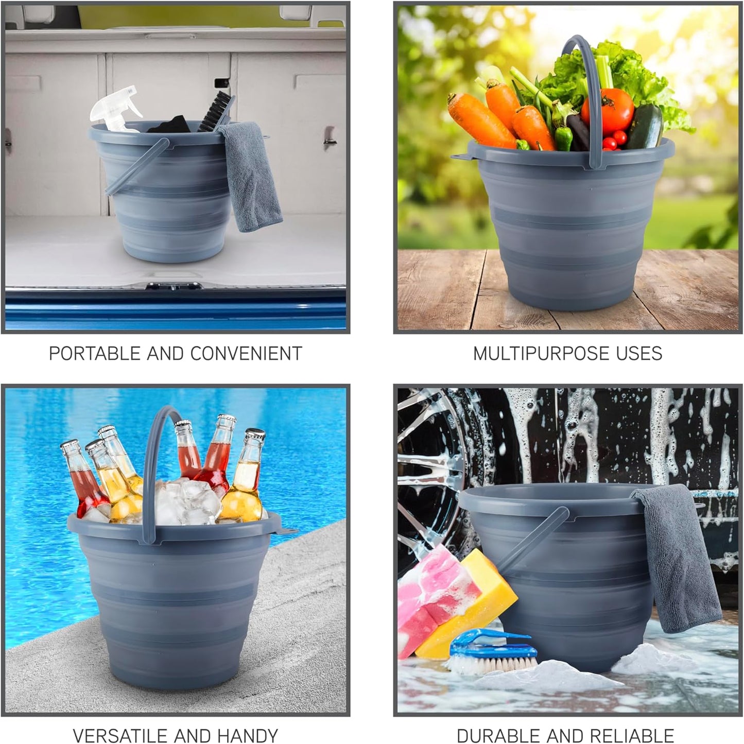 SIMPLEMADE Collapsible Bucket Cleaning Set - Includes 2 Foldable Buckets, Spray Bottle, Rag, Scrubbing Brush and Sponge - Holds Up to 10 liters, Easy Storage, All-Purpose Cleaning Solution