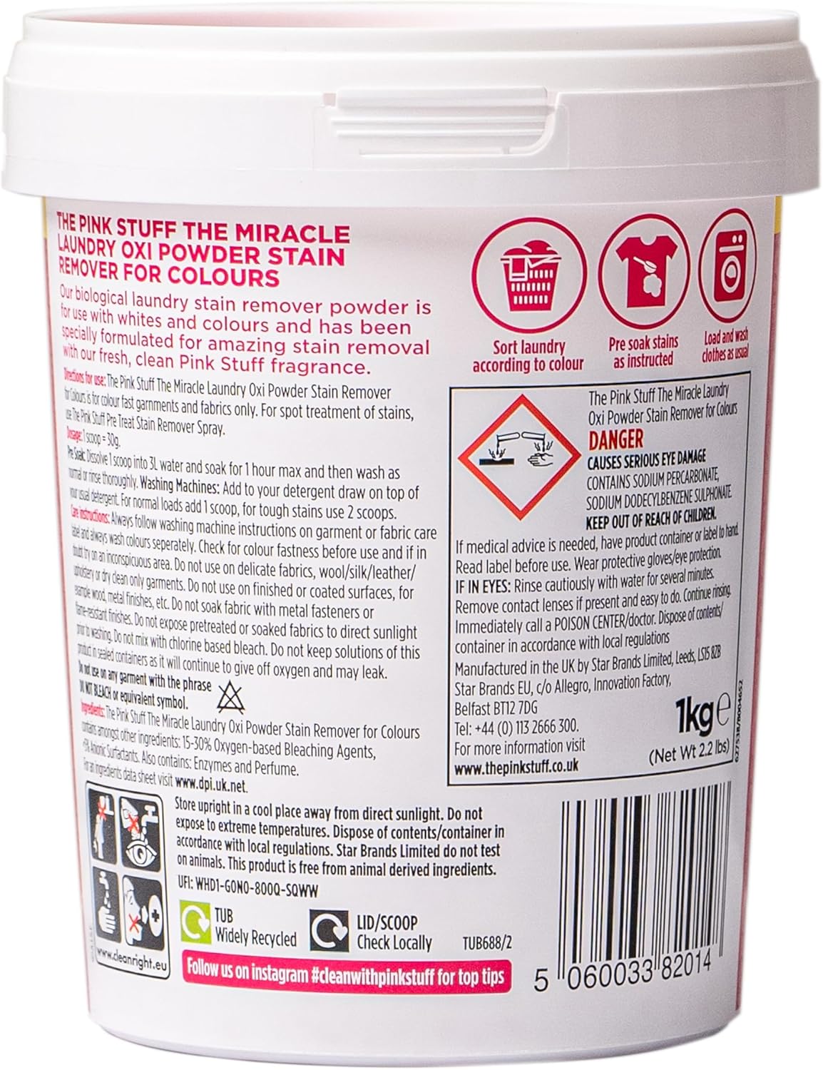 Stardrops The Pink Stuff Miracle Laundry Oxi Powder Stain Remover for Colours, 1kg
