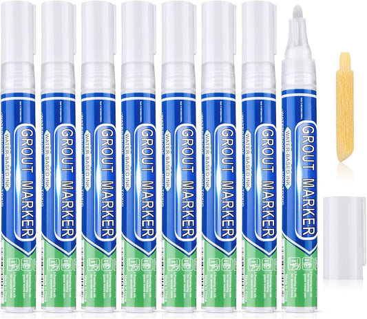 Zonon Grout Wall Pen Tile Paint Markers Grout Repair Sealer Pen for Bathrooms Kitchen Porch Patio Repair Refresh(White,8 Pieces)