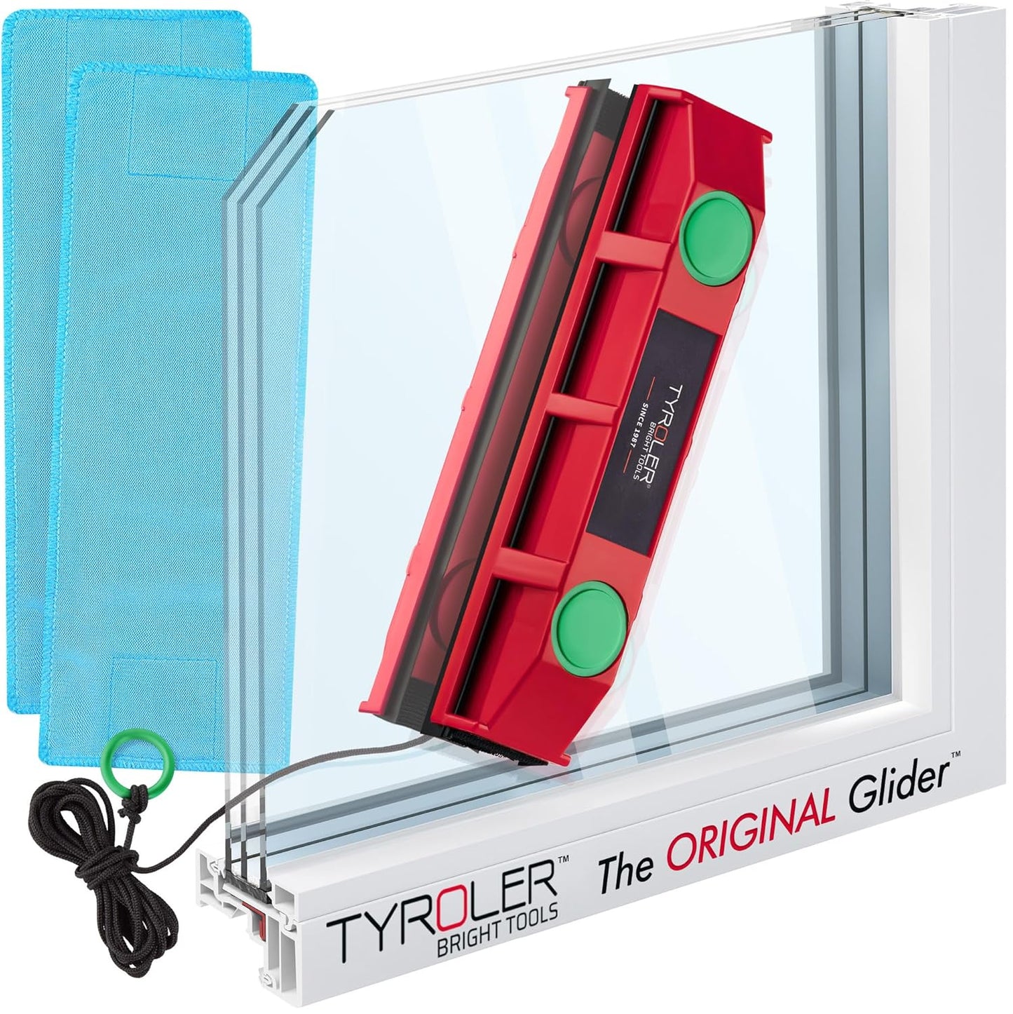 Tyroler Magnetic Window Cleaner | 3M Anti-Fall Rope | Double-Sided Cleaning (Double-Glaze Fit 0.8"-1.1")