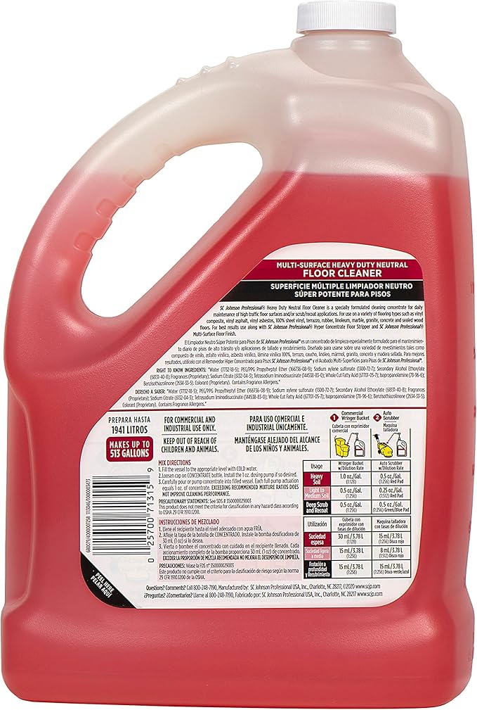 SC Johnson Professional Heavy Duty Neutral Floor & Surface Cleaner 1 Gallon, case of 4