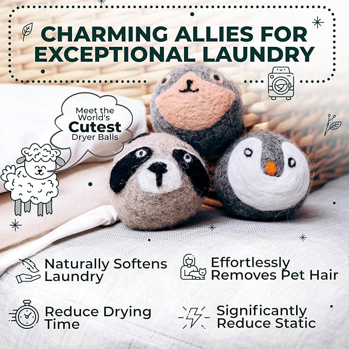 No More Dryer Sheets! Reusable Wool Dryer Balls XL 6-Pack - Reduces Static, Cuts Dry Time, & Softens Naturally