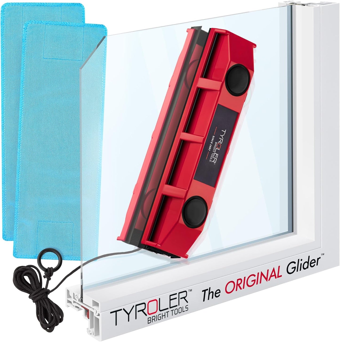 Tyroler Magnetic Window Cleaner | for Single-Glazed Windows 0.1"-0.3" ONLY | The Glider S-1 Glass Cleaner | 3M Anti-Fall Rope | Double-Sided Cleaning