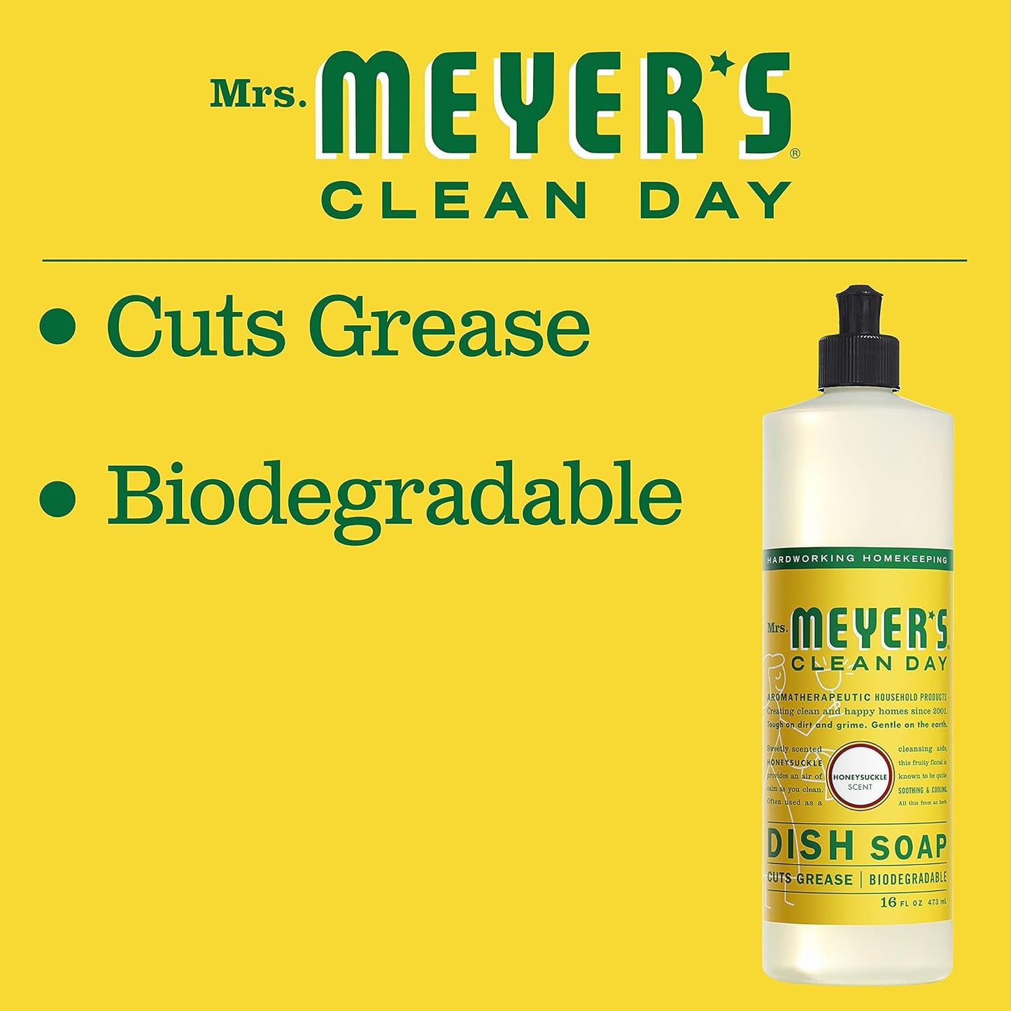 Mrs. Meyer's Clean Day Liquid Dish Soap Honeysuckle, 16 FL OZ (Pack of 1)
