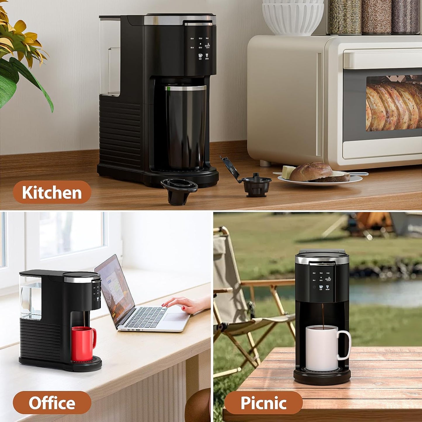 WAA Single Serve Coffee Maker, 2 in 1 Coffee Machine for Capsule & Ground Coffee, 6 to 14oz Brew Size, 40oz Removable Reservoir, Coffee Brewer with Auto Shut-off, Self-Cleaning, Memory Function, Black