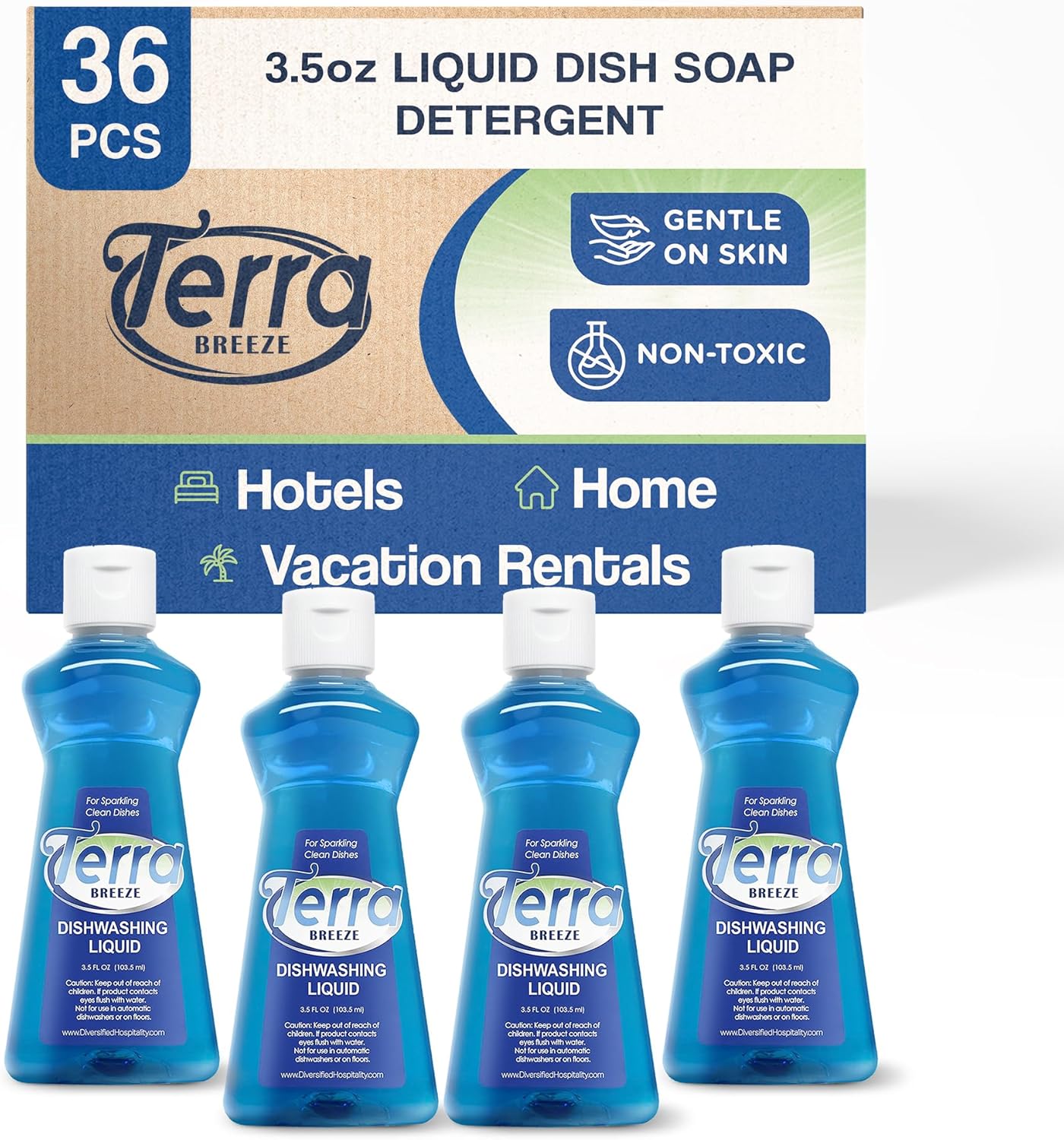 Terra Breeze 1-Shoppe All-in-Kit Hotel Liquid Dish Soap Detergent, 3.5 oz (Case of 36)