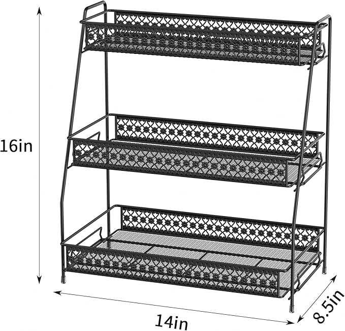 Vintage 3 Tier Spice Rack Organizer for Kitchen Counter, Bathroom Counter Organizer, 3 Tier Bathroom Counter Organizer for Spices Makeup Perfumes, Retro Countertop Organizer