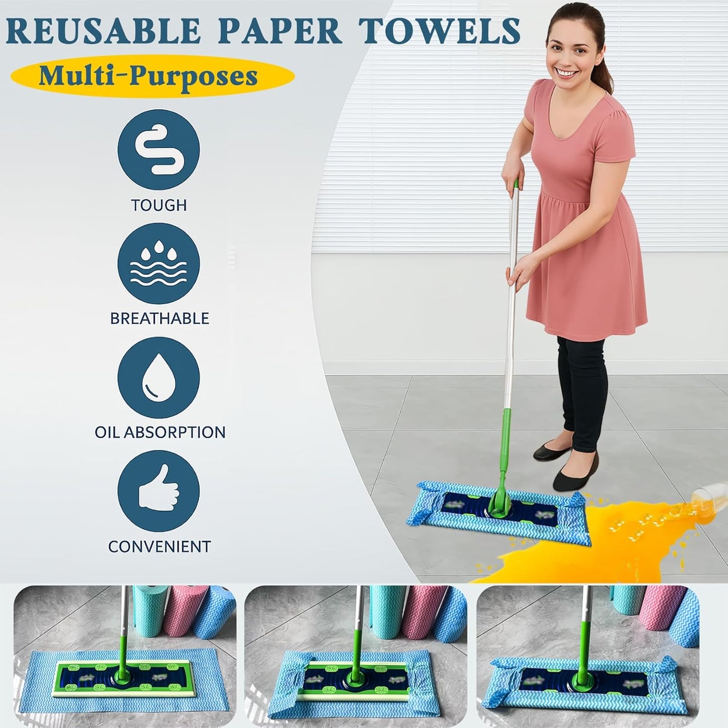 Washable Paper Towels Reusable 2 Pack, 120Ct Dish Cloths for Kitchen, Disposable Cleaning Wipes, Odor Free Quick Dry, Blue & Pink Rolls