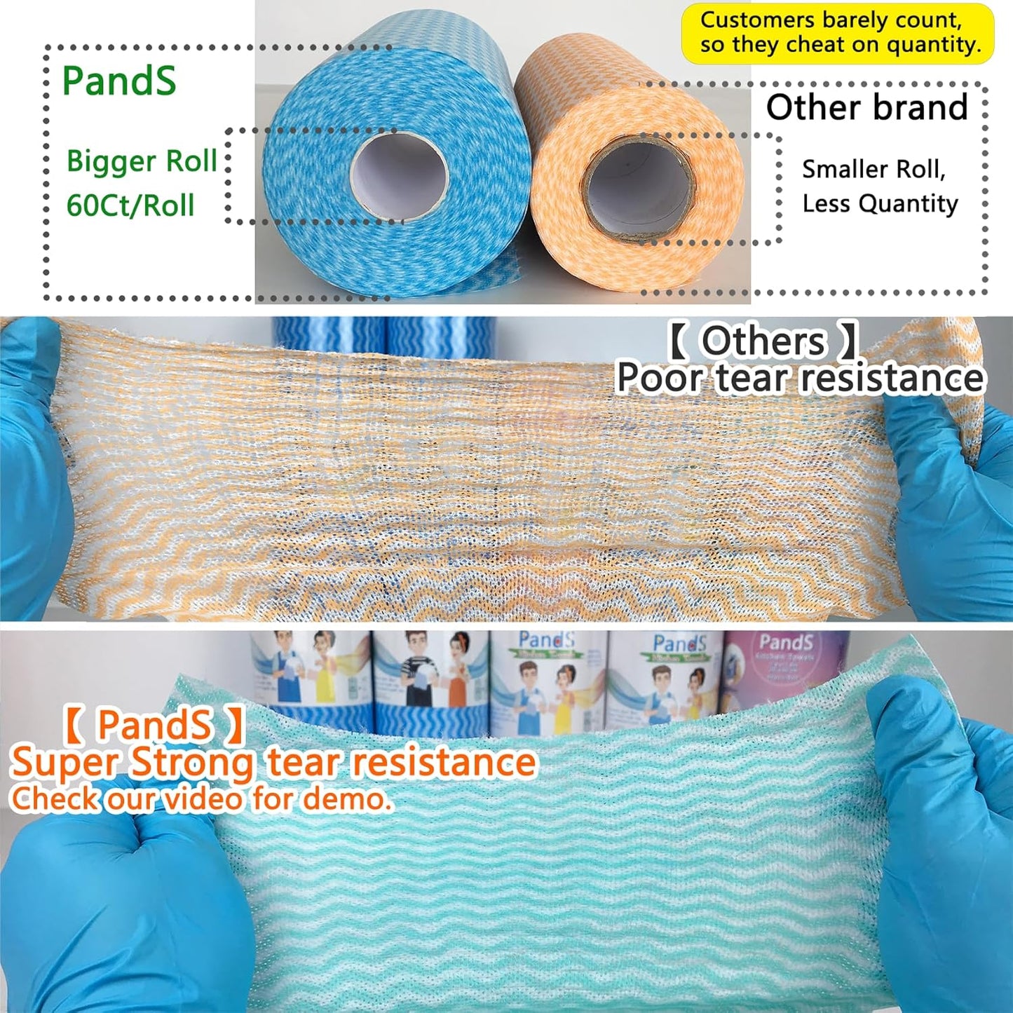 Washable Paper Towels Reusable 2 Pack, 120Ct Dish Cloths for Kitchen, Disposable Cleaning Wipes, Odor Free Quick Dry, Blue & Pink Rolls