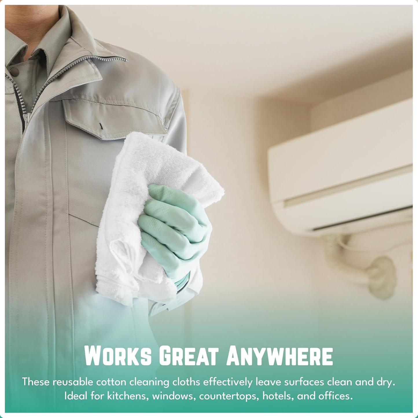 ZUPERIA 100% Cotton Terry Towels Cleaning Cloths, Pack of 50 (12" x 12") Multipurpose, Highly Absorbent, Reusable Cotton Rags, White Bar Towels & Cleaning Rags for Everyday Usage (White)