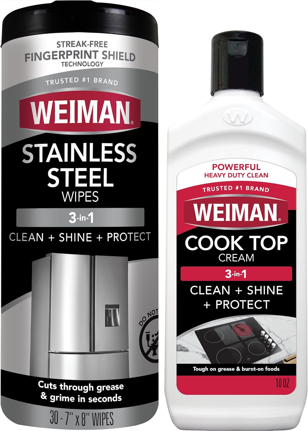 Weiman Heavy Duty Cooktop Polish & Stainless Steel Wipes - Powerful Appliance Kitchen Cleaning Kit - Packaging May Vary