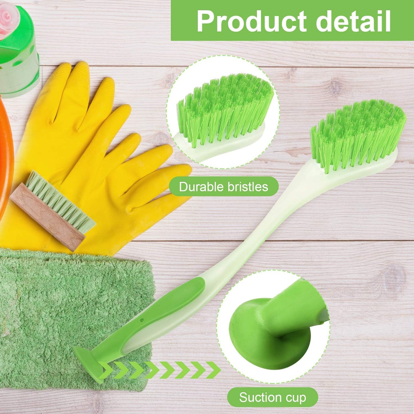 5 Pieces Long Dish Brush with Handle Assorted Color Dishwashing Brush with Suction Cup Multipurpose Scrub Cleaning Tool for Kitchen, Toilet, Etc.