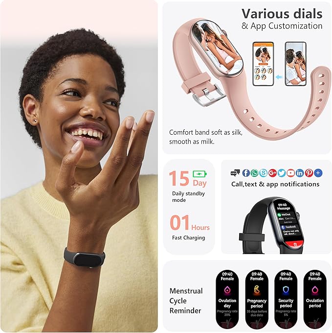 FITVII Ole Fitness Tracker, 1.6'' AMOLED Fitness Watch with 24/7 Heart Rate and Blood Pressure Monitor, Blood Oxygen Sleep Tracking Step Calories Counter IP68 Waterproof Activity Tracker for Women Men