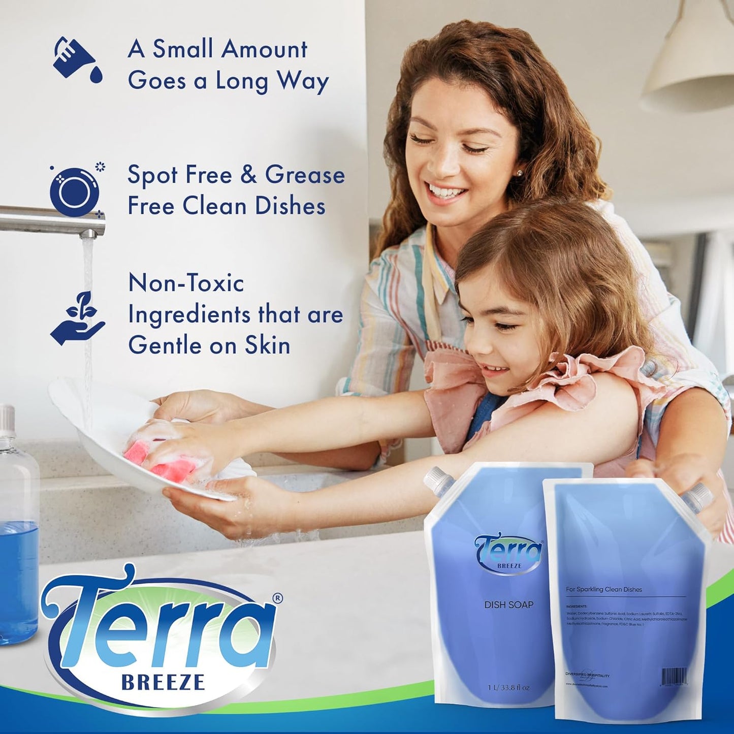 Liquid Dish Soap Refill Pouch 1 Liter – Family Size Dishwashing Liquid for Everyday Home Use – Non-Toxic Formula Cuts Grease While Gentle on Hands – Eco Refill for Dish Soap Dispensers & Kitchens