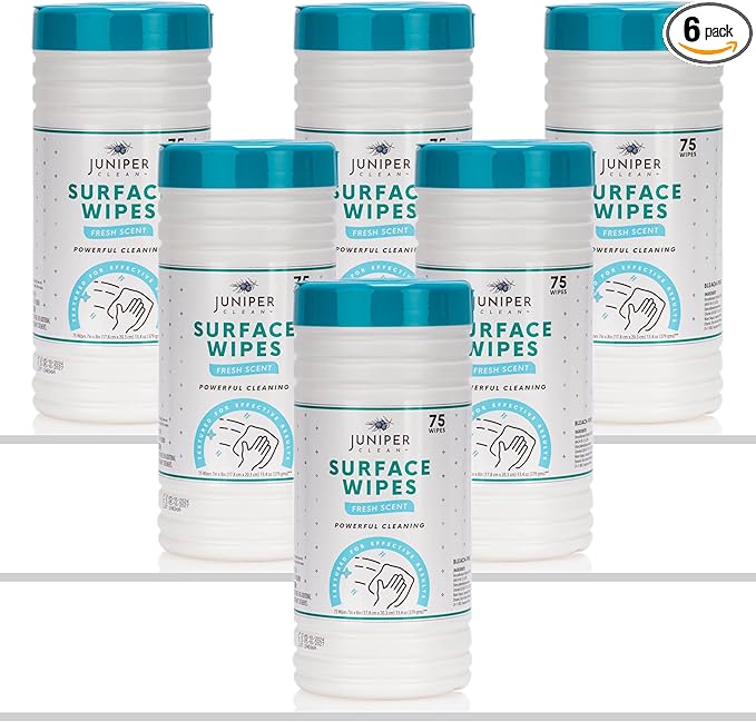 6 Pack Surface Cleaning Wipes Bleach Free, All-Purpose Cleaner for Bathroom, Kitchen, Office, 450 Count Canister, 7.5" x 7" Sheet, Fresh Scent, Lint Free & Durable