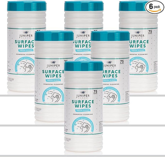 6 Pack Surface Cleaning Wipes Bleach Free, All-Purpose Cleaner for Bathroom, Kitchen, Office, 450 Count Canister, 7.5" x 7" Sheet, Fresh Scent, Lint Free & Durable